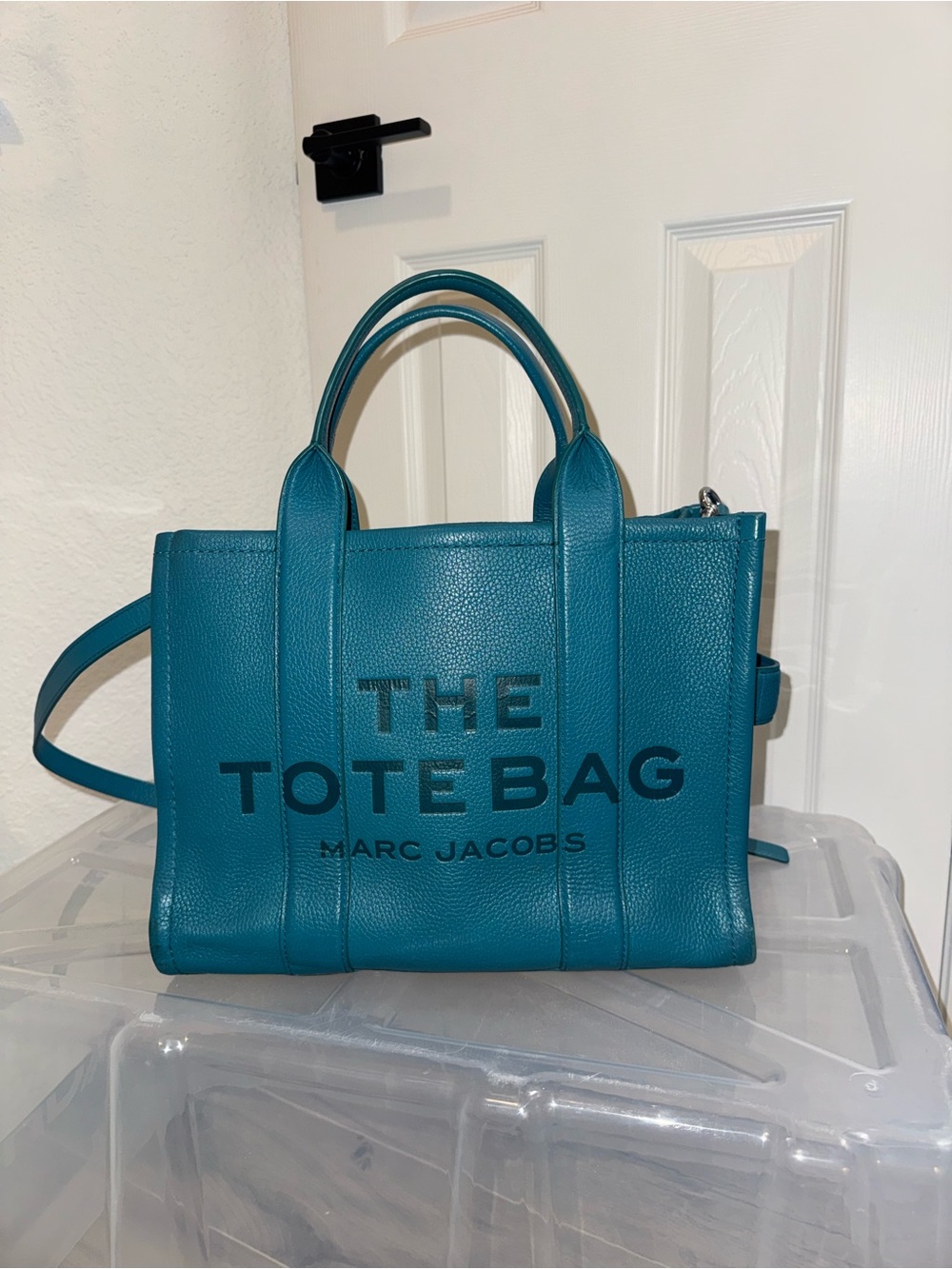 Marc Jacobs Teal Pebbled Leather 'The Tote Bag' Top-Handle Tote